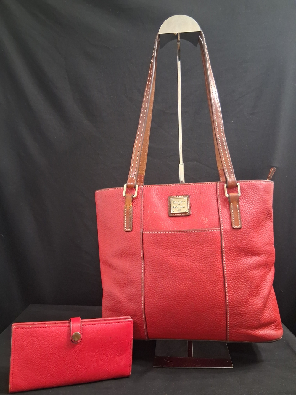 Dooney & Bourke Lexington Red Pebble Grain Leather Tote Bag  Free H&M Wallet